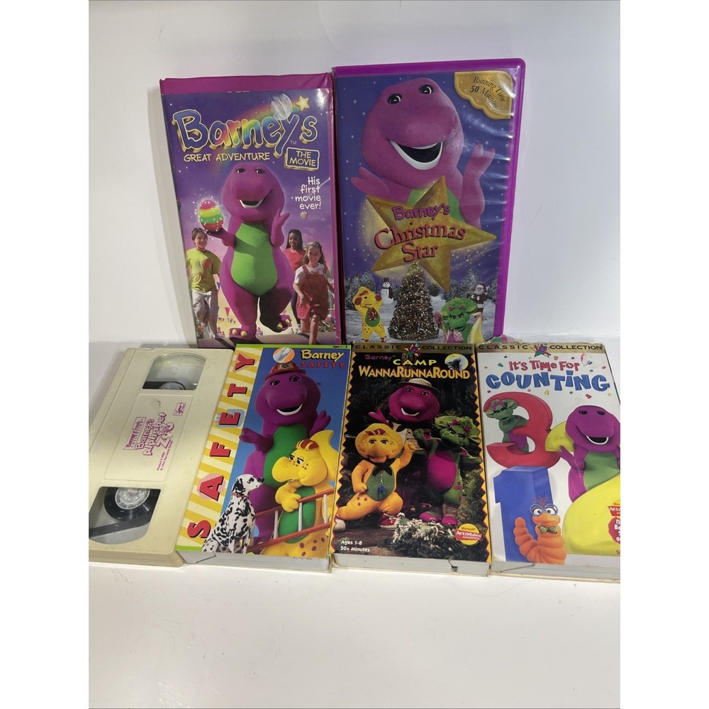 Vintage Barney VHS Lot of 6 Safety Zoo Camp Counting Christmas Great Adventure
